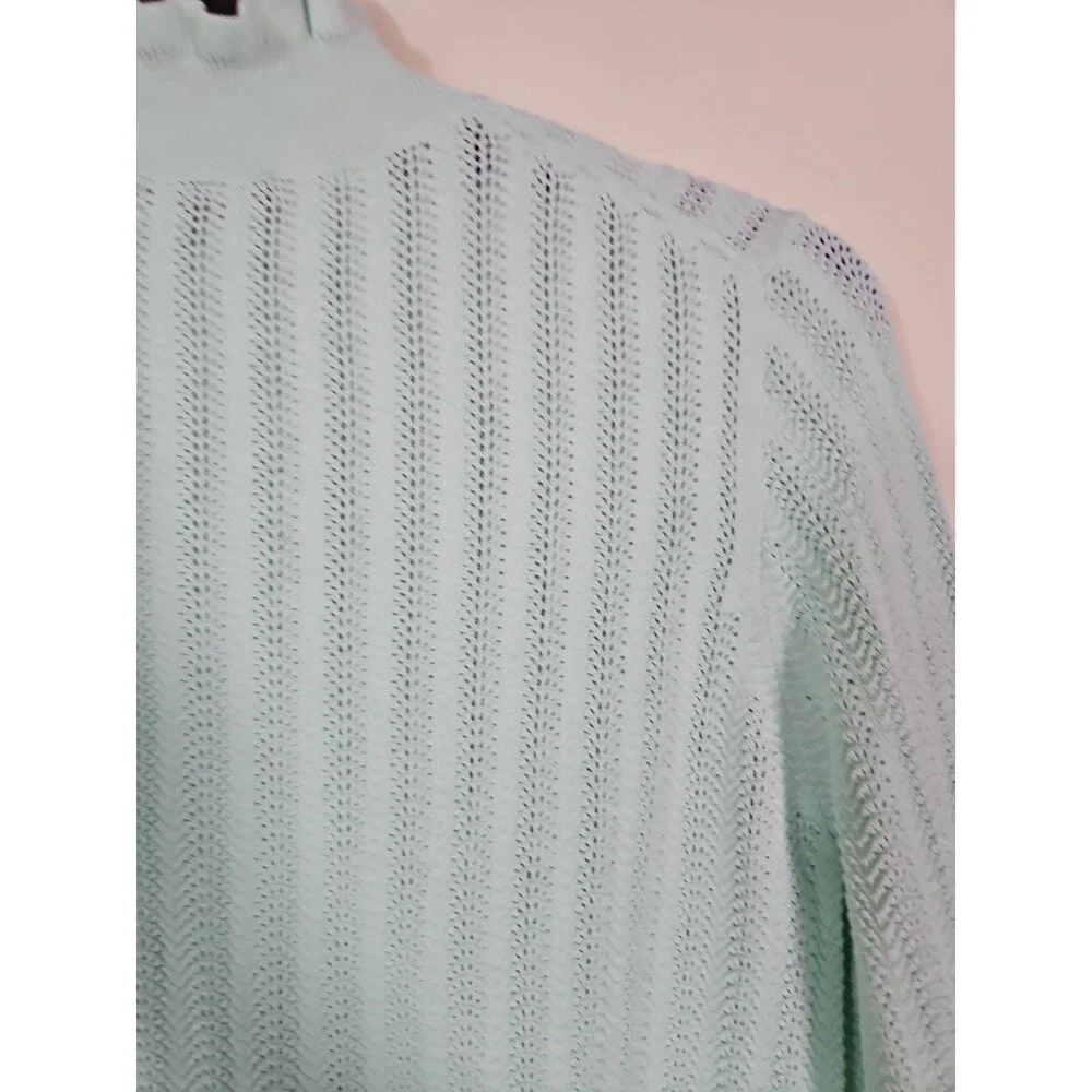 J CREW Women's Size L Mint Green Knit Sweater Ruffle Mockneck Long Sleeve - Picture 7 of 8